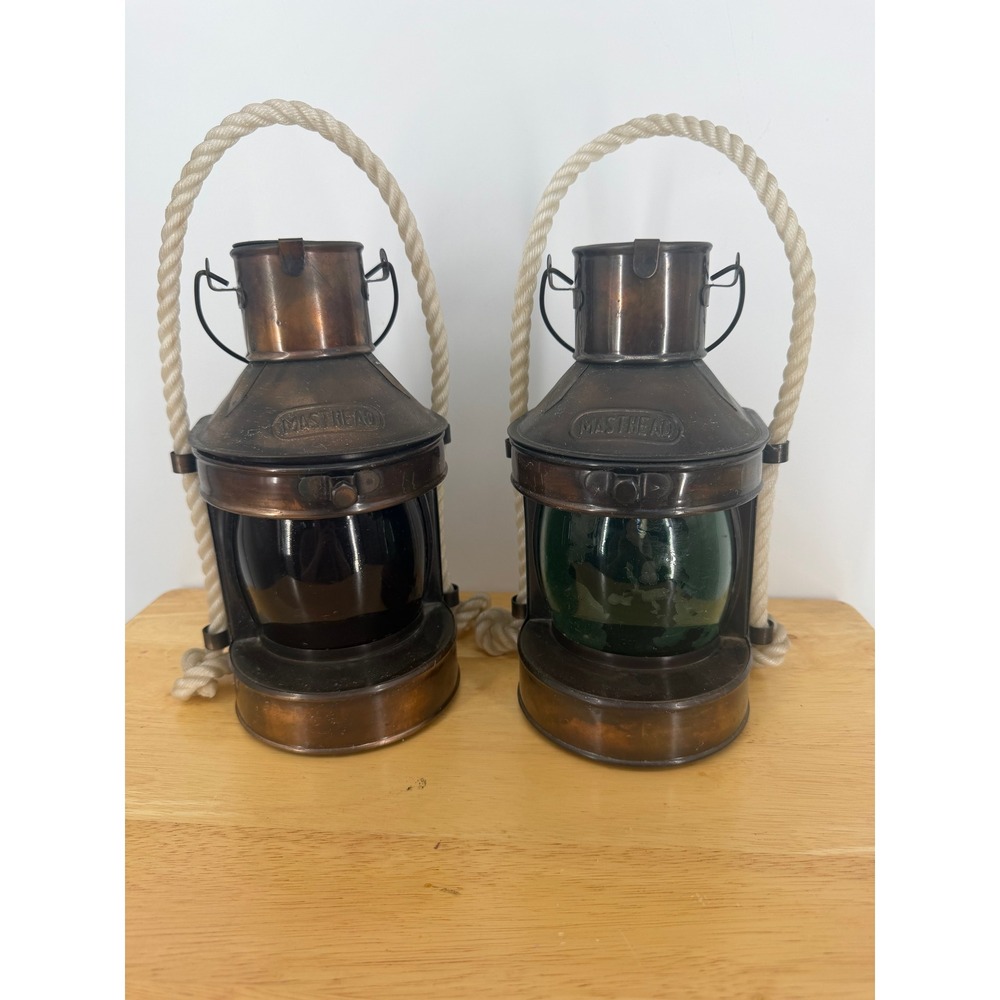 Masthead Lantern Set Copper Red Green‎ Nautical Maritime Ship Boat Decor Pirate